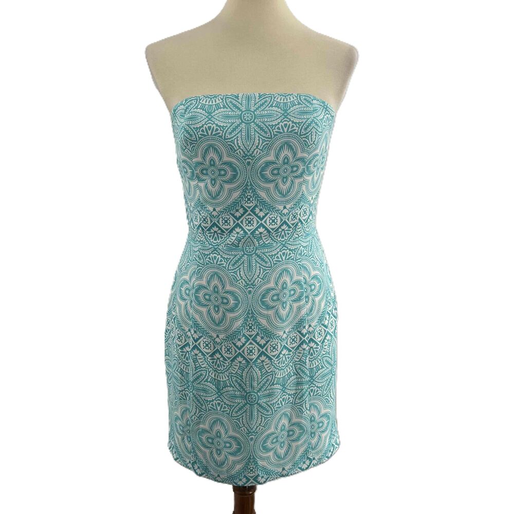 Amanda Uprichard Blue Floral Strapless Bodycon Tube Dress Womens Small